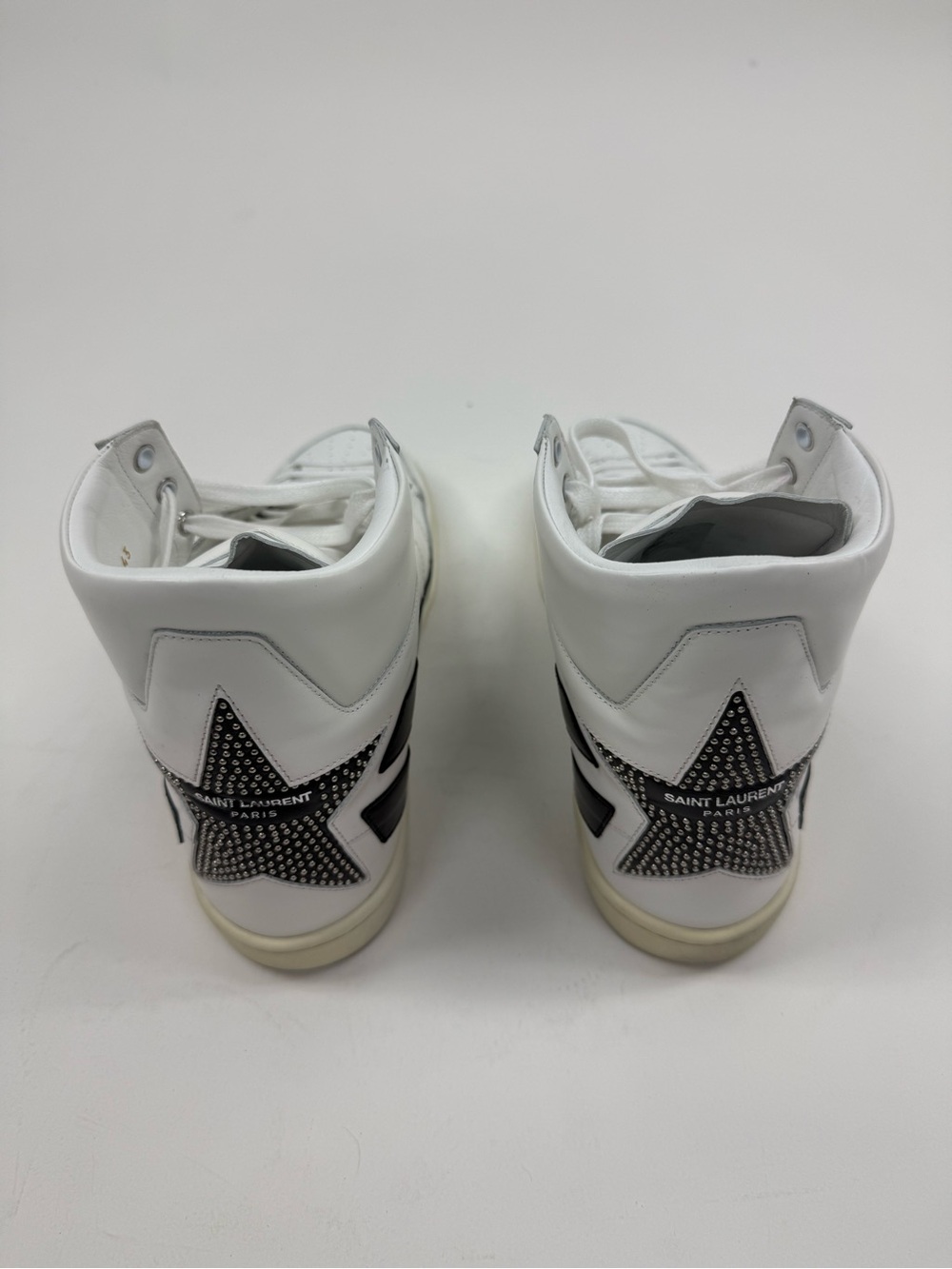 Saint Laurent White High-Top Sneakers with Black Stripe - Picture 5 of 10